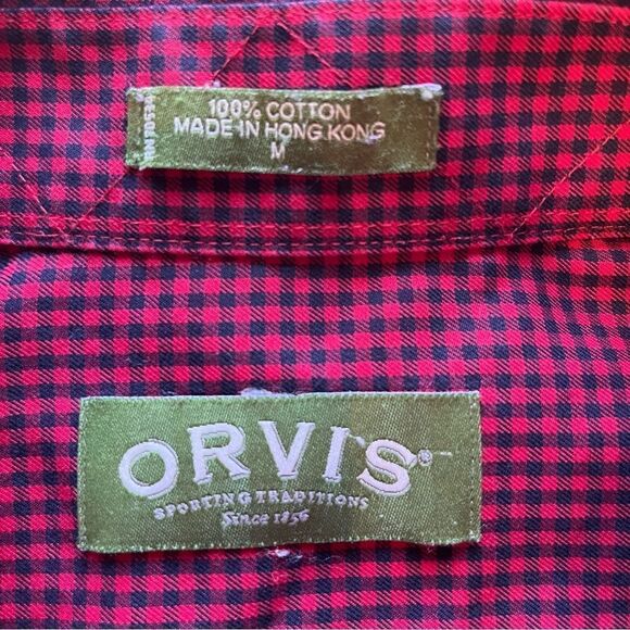 Orvis Men's Long Sleeve Button Down Cotton Shirt Dark Red/Navy Blue Plaid Medium - Picture 3 of 7
